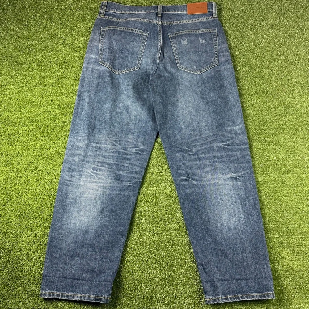 Lucky Brand Mens Straight Leg Blue Denim Jeans Medium Wash Distressed Size 32‎